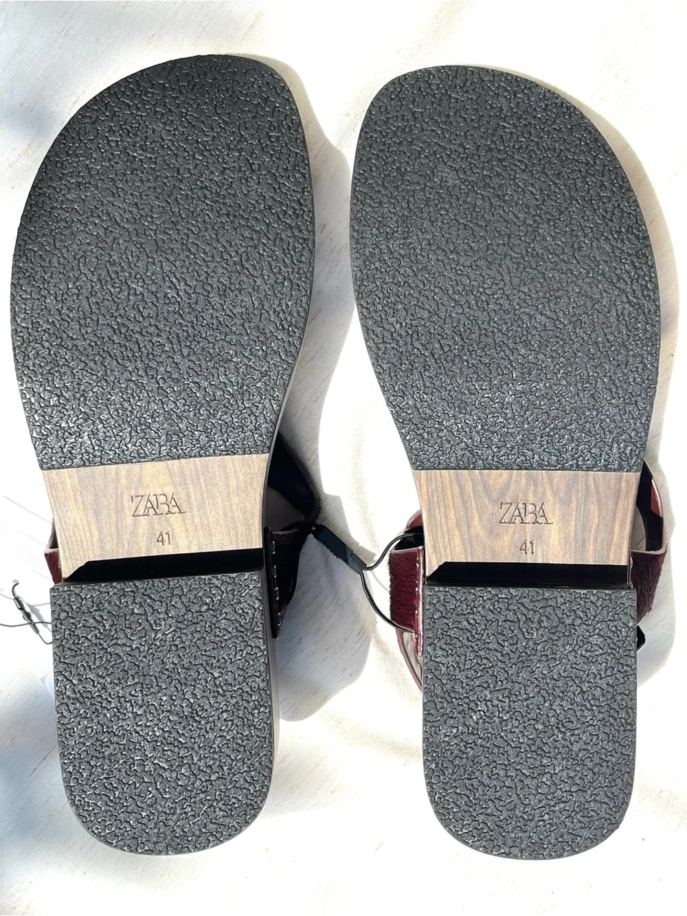 Zara Leather Strap Sandals With Rivets Burgundy Red Platform Sheep Skin Size 10 - Picture 14 of 15